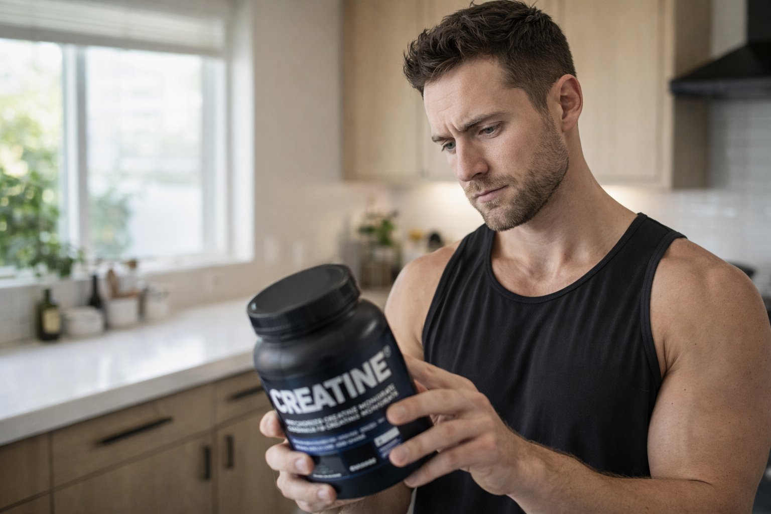 Person der læser om kreatin bivirkninger og sikkerhed